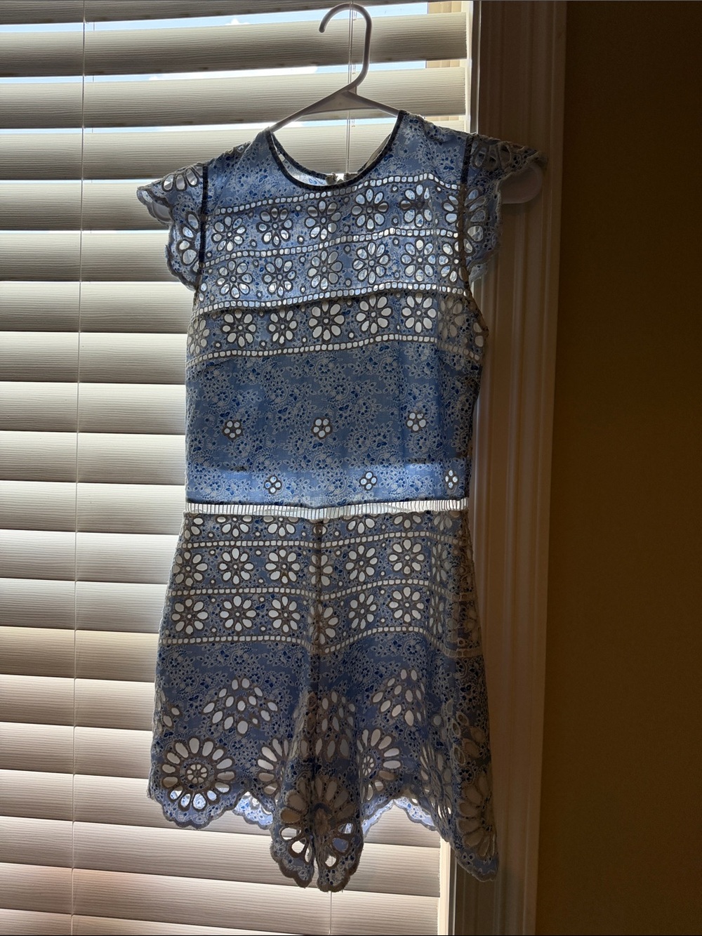 Karina Grimaldi Light Blue Floral Eyelet Dress
